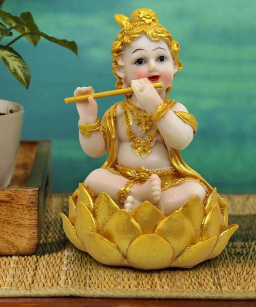 TIED RIBBONS Krishna Statue with Cow – Small Size Idol for Home & Office Décor Decorative Showpiece  -  13 cm