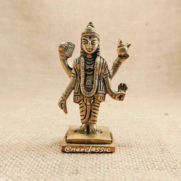 Neo Classic Dhanvantari The Physician of Gods Brass Statue Dhanteras Poojan 3.5" inch Decorative Showpiece  -  8 cm