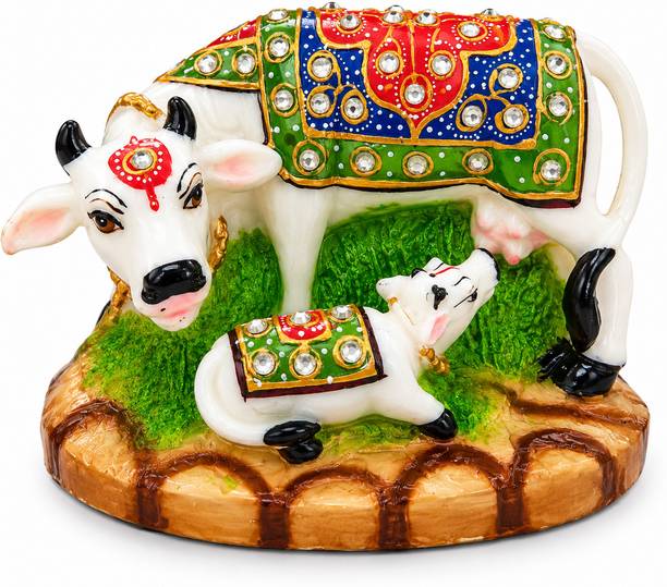 IDOLCRAFT Kamdhenu Cow & Calf Idol for Home Temple, Pooja, Vastu & Spiritual Decor Decorative Showpiece  -  8 cm