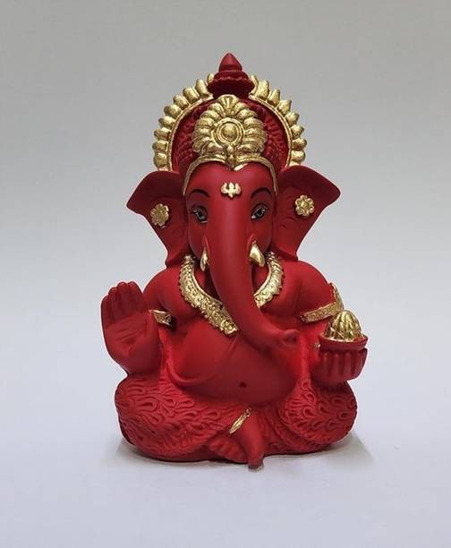 Twamev Ganesha Maroon Red and Gold Finishing Idol | Ganesha Murti | Ganpati Idol Decorative Showpiece  -  8.9 cm