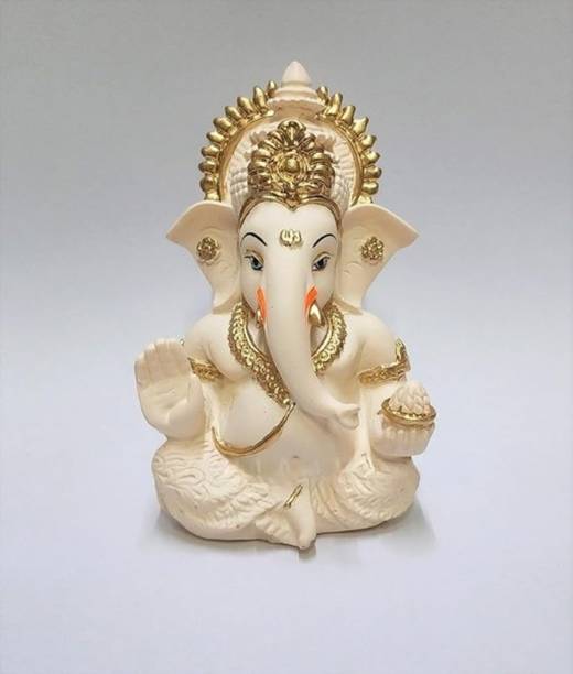 Reena Enterprises Elegant Polyresin Lord Ganesha Idol with Golden Accents, Perfect for Home Decor Decorative Showpiece  -  8.5 cm