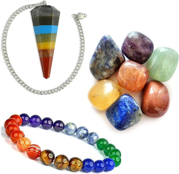 REIKI CRYSTAL PRODUCTS Natural 7 Chakra Tumble Bracelet Dowser Combo Decorative Showpiece  -  7 cm