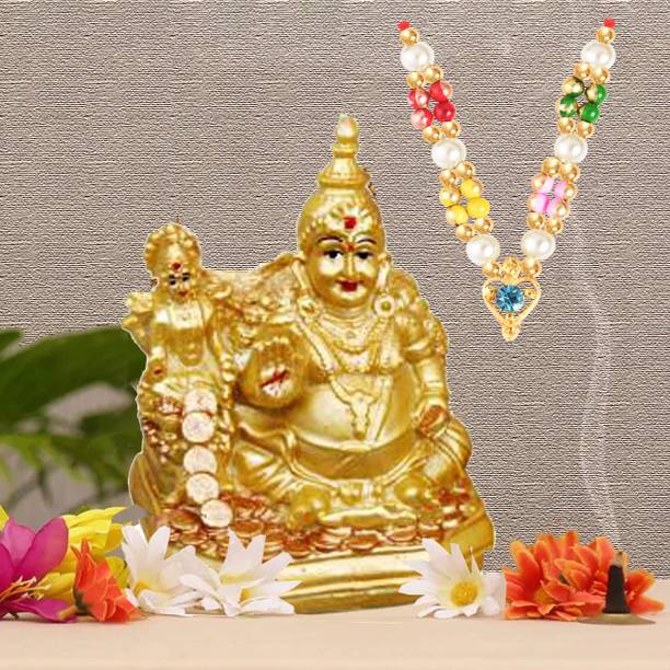 NOKTUS Kubera Lakshmi Idol / Lord Kubera and Lakshmi Statue for Wealth and Harmony Decorative Showpiece  -  10 cm