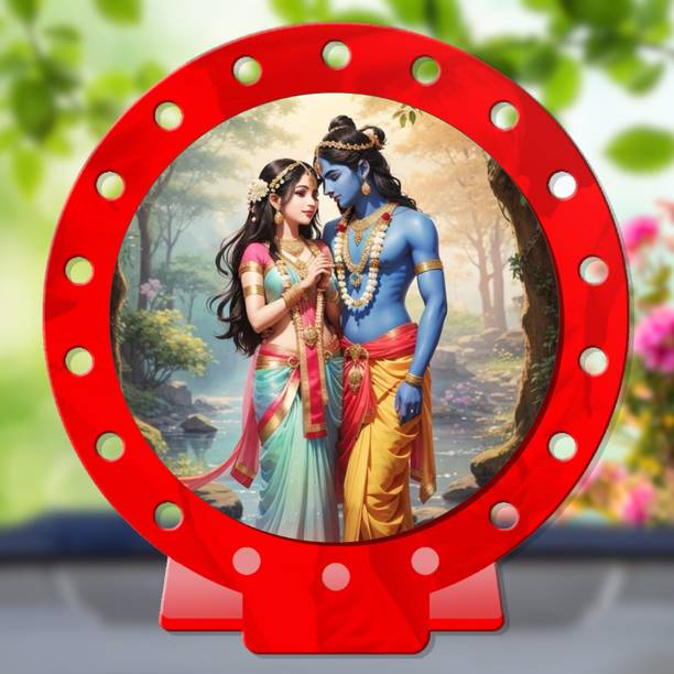 GiftsRange Radha Krishna Red Shining Car Dashboard Idol Decorative Showpiece  -  8 cm