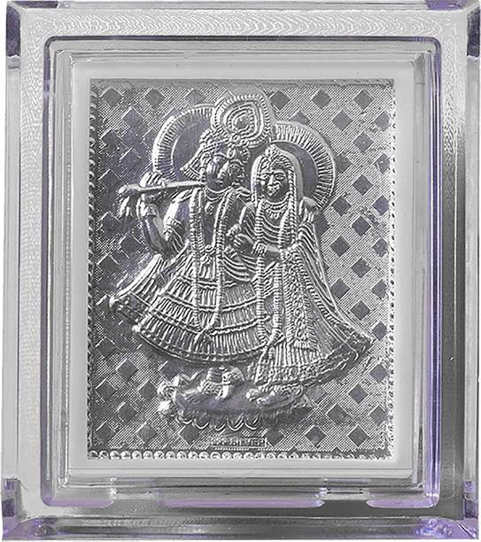 Universal Art Xpress Pure Silver Bhakti Radha-Krishna Frame Pocket Temple Diwali Gifting Decorative Showpiece  -  7.5 cm