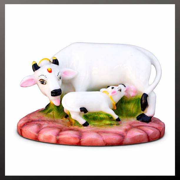 Stone Creation Traditional Kamdhenu Cow Statue | Classic Religious Decor Piece Decorative Showpiece  -  8 cm