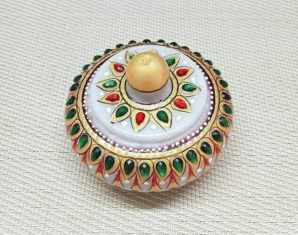 SEVLIYA TRADERS Marble Sindoor Dani, Sindoor Box, Kumkum Box (7.5Cm X7.5 Cm X 5 Cm) (Red,Round) Decorative Showpiece  -  7.5 cm