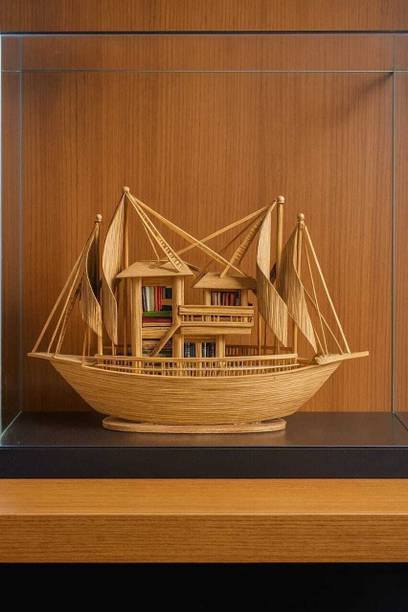 elitedecorhub Decorative Wooden Ship Model Coastal Decor Nautical Showpiece for Home Decorative Showpiece  -  14 cm