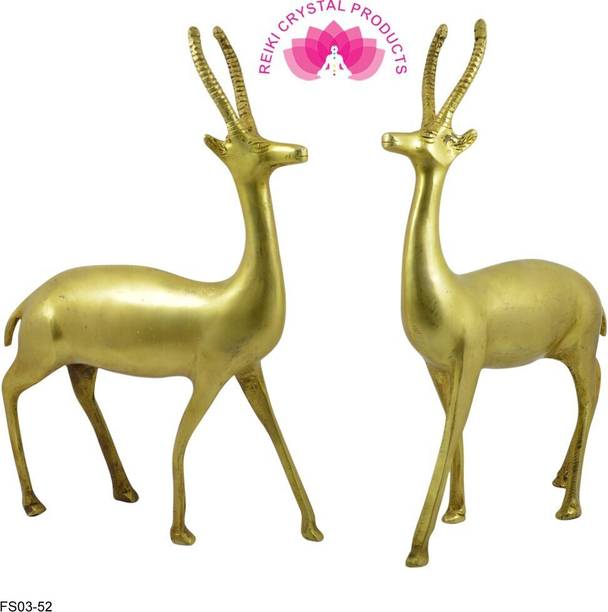 REIKI CRYSTAL PRODUCTS Brass Deer Pair Statue Vastu/Feng Shui Pair of Standing Deer for Gift Decorative Showpiece  -  23 cm