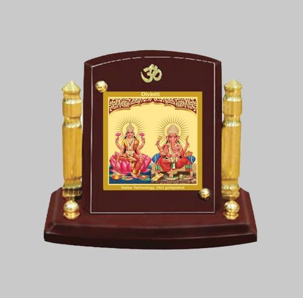 DIVINITI Ganesh &amp; Laxmi Ji Idol Photo Frame Car Dashboard Table Décor|MDF 1B P+ Decorative Showpiece  -  7 cm