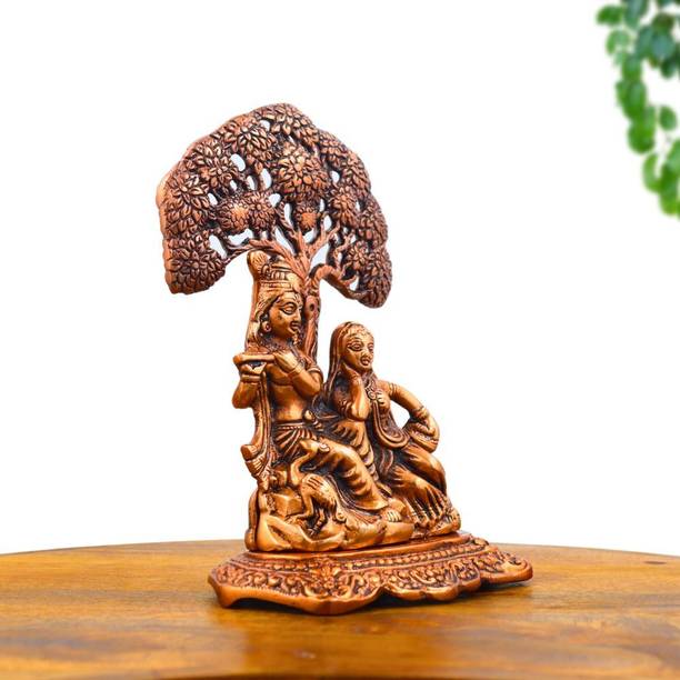 STARLIGHT Copper Finish Radha Krishna Idol Sitting Under Tree – Auspicious Gift Decorative Showpiece  -  17.78 cm