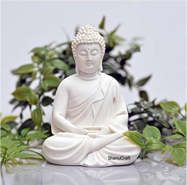 Shanucraft Meditation Buddha White Decorative Showpiece  -  14 cm
