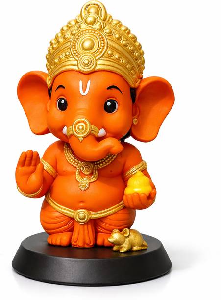 MKecom Premium Ganpati Murti for Car Dashboard Home Decor Gift – Kesari Edition Decorative Showpiece  -  10.5 cm