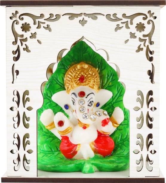 Jagriti Enterprises siddhivinayak marble idol with wooden mandir for car dashboard Engineered Wood Home Temple