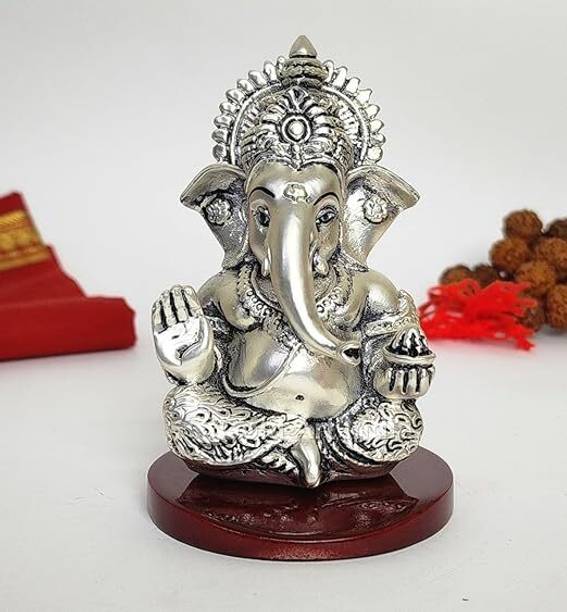 Mishtukocrafts Silver Ganesha Statue/idol /murti for home/office/room/gift Resin Decorative Showpiece  -  8.75 cm