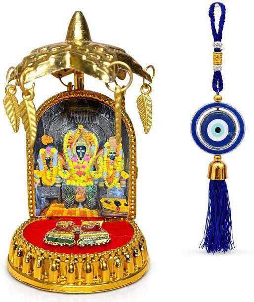Adhvik Baglamukhi Mata Idol with Chattra & Evil Eye Hanging Combo For Car Dashboard Decorative Showpiece  -  10 cm
