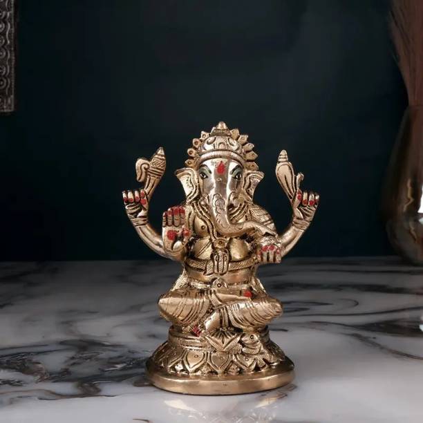 jy Ganesh God Idol | Brass | Multi Colour - 14 cm Decorative Showpiece  -  14 cm