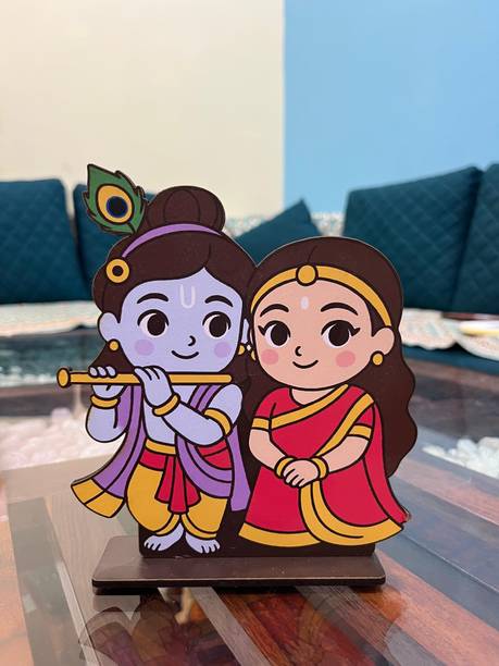 Kriyansh Art Gallery Cute Radha Krishna Wooden Table Decor Radha Showpiece for Home & Office" Decorative Showpiece  -  16 cm