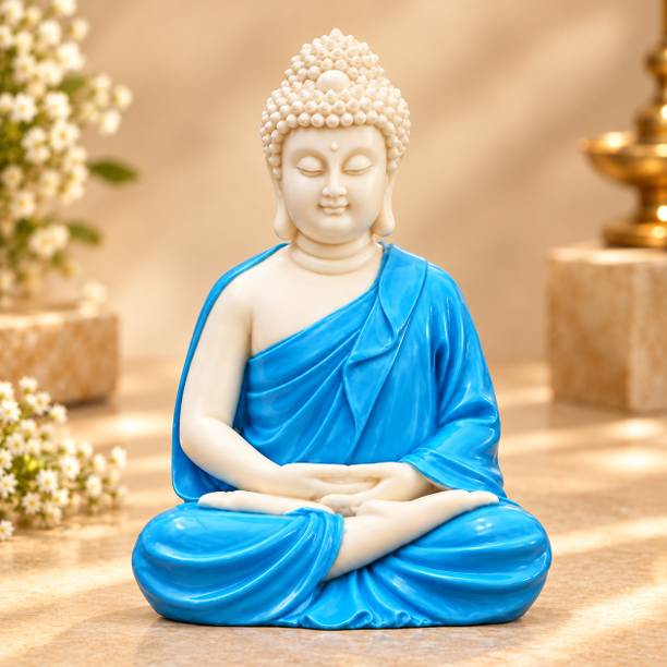 Mag Creation White Blue Buddha Idol Decorative Showpiece  -  14 cm