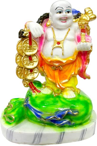 G LOOKS Laughing Buddha Vastu Marble Dust Statue/ Big Vastu Feng Sui Laughing Buddha Decorative Showpiece  -  18 cm