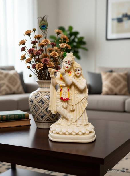 HUBZONES Antique Finish Lord Radha Krishna Love Couple Statue Hindu God Makhan chor Decorative Showpiece - 22 cm