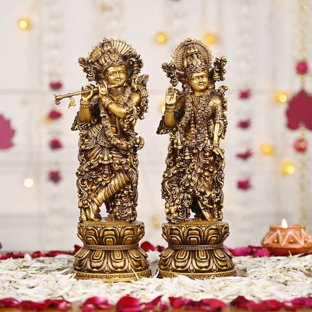 ARTARIUM Antque Radha Krishan Idol Showpiece Figurine for Home Office Temple Pooja Decor Decorative Showpiece - 35.9 cm