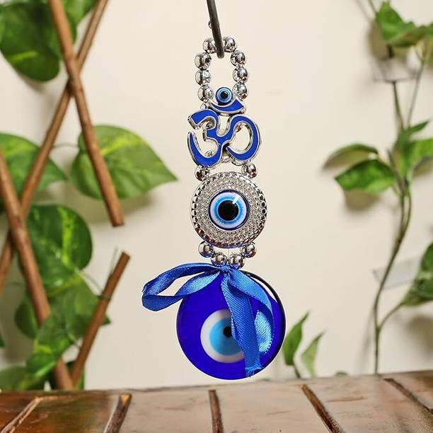 Unibuyzone Om Evil Eye With Blue Eye Pendant For Car, Home Office For Protection Decorative Showpiece  -  15 cm