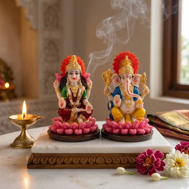 Murtiva decor Lakshmi Ganesh Idol Set for Home Decor Pooja Mandir Diwali Festival Gift Decorative Showpiece  -  7.5 cm