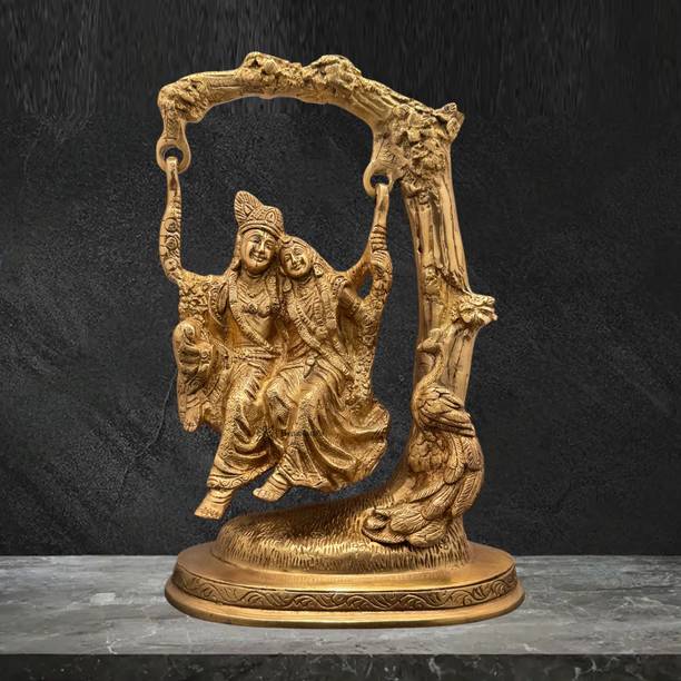 BrassAura Brass Radha Krishna Jhula Statue home Décor And Gift Items 1.2 Kg Decorative Showpiece  -  16.5 cm