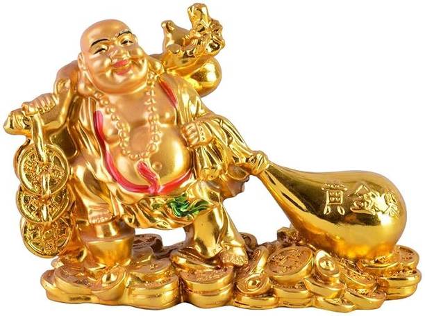 triienterprises Laughing buddha carrying money bag,feng shui buddha for wealth,good luck & Vastu Decorative Showpiece  -  7 cm