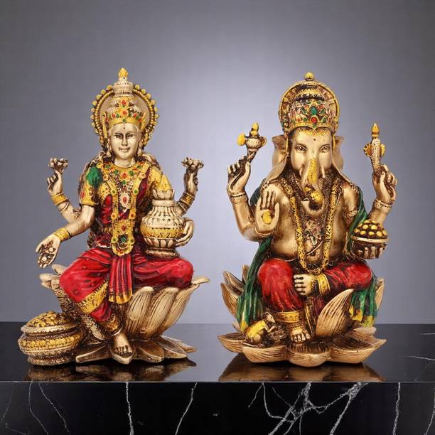 ANI DIVINE Antique Laxmi Ganesha Idol || Lakshmi Vinayak Statue for Prosperity, Home Puja Decorative Showpiece  -  17 cm