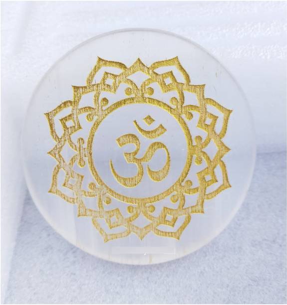 SWARACRYSTAL Om Symbol Selenite Charging Plate | Spiritual Energy Cleansing, Crystal Charging Decorative Showpiece  -  8 cm