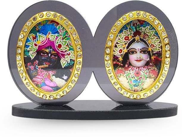 The Travelling Sankirtan Party Krishna Car Dashboard Frame with Premium Glass & Decorative Ring Decorative Showpiece  -  7.5 cm