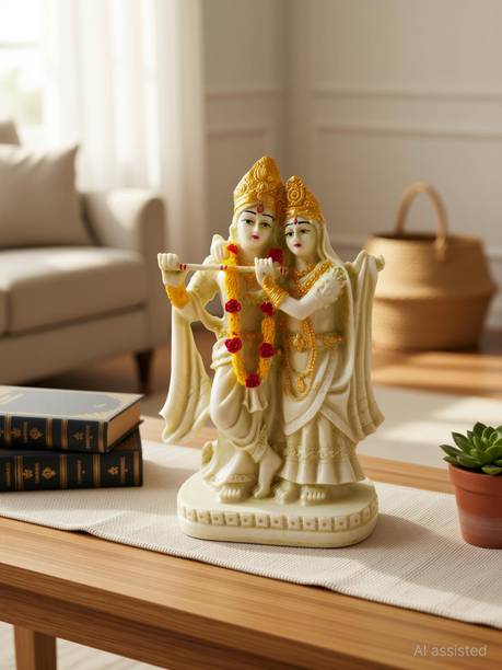 HUBZONES Antique Finish Lord Radha Krishna Love Couple Statue Hindu God Makhan chor Decorative Showpiece  -  21 cm