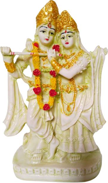 HUBZONES Antique Finish Lord Radha Krishna Love Couple Statue Hindu God Makhan chor Decorative Showpiece  -  21 cm