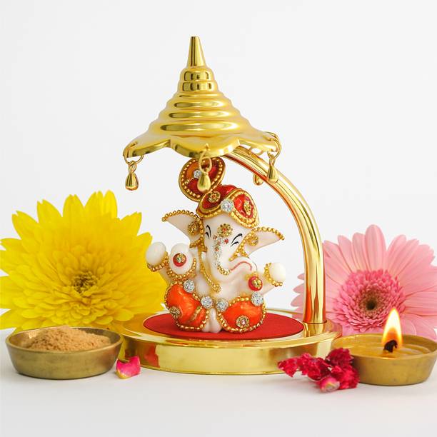 PRIMEFAIR Ganesha Gold Plated Idol for Car Dashboard Ganesha Murti Ganpati Idol Decorative Showpiece  -  12 cm