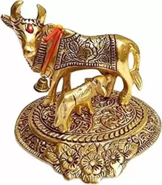 SHRI ASTHA VINAYAK Kamdhenu Cow Statue with Calf for Home Decor Gifting and Decorative Decorative Showpiece  -  10 cm