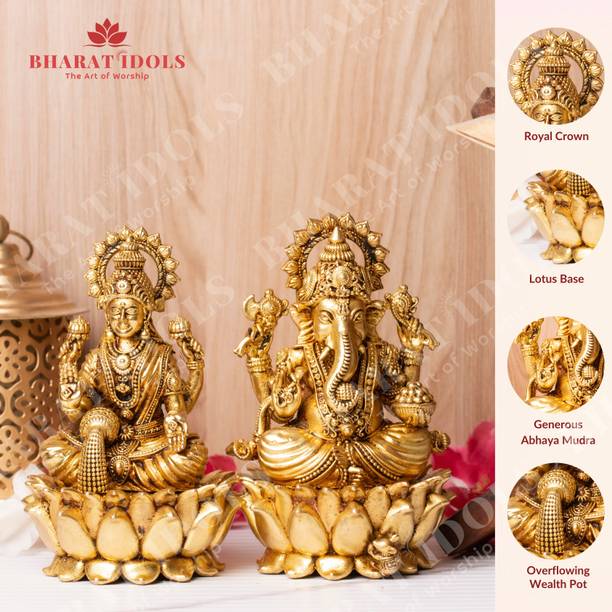 BHARAT IDOLS BHARAT IDOLS 100% Brass Shri Lakshmi with Shri Ganesha Divine Duo | Large | Decorative Showpiece  -  13.5 cm