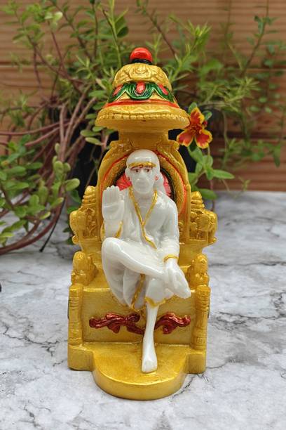 shinde exports SHINDE EXPORTS shirdi saibaba Marble Idol Statue murti Home Murty for car Decorative Showpiece  -  16 cm