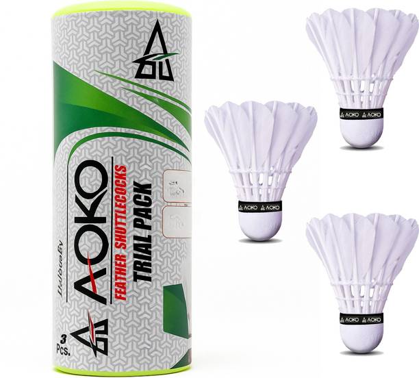AOKO Feather Shuttlecock Premium Quality Trail Pack for Badminton Practice & Training Feather Shuttle  - White