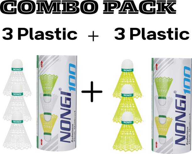 Nongi 2 BOX Badminton Plastic Shuttlecock For Indoor and Outdoor Shuttle Sports Plastic Shuttle - White, Yellow