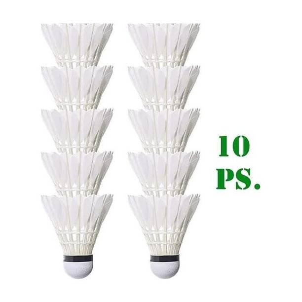 YORDEY Badminton Feather Shuttle Set of 10 PC One Box for Outdoor Indoor (White Color) Feather Shuttle  - White