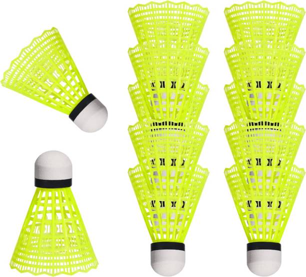 LEVRIX Nylon plastic shuttlecock pack of 6 Feather Shuttle Nylon Nylon Shuttle  - Green