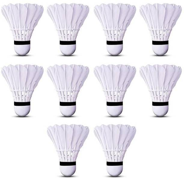 VITAL SPORTS CLUB High-Quality Badminton Shuttlecocks Pack of 10 for Outdoor/Indoor Feather Shuttle  - White