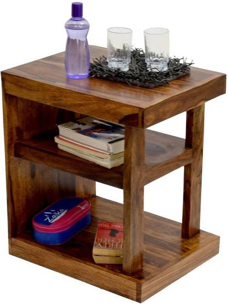 JB Art Nightstand Lamp Table with Shelf Storage | Bedside Table for Bedroom (Teak) Solid Wood Bedside Table