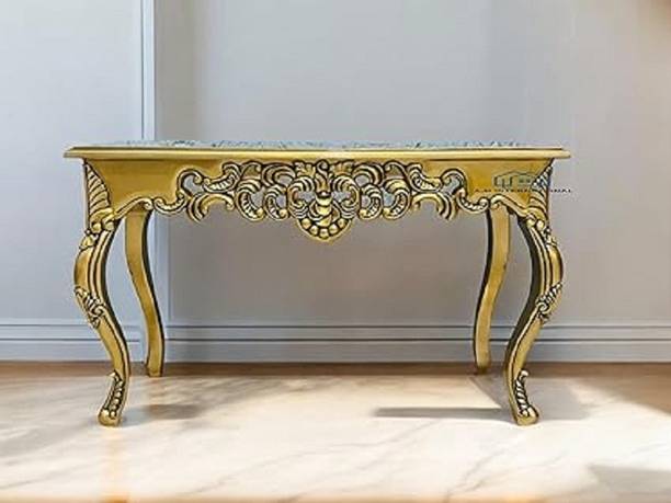 Home wood Wooden Carved Console Table in Solid Mango Wood with Antique Gold. Solid Wood Console Table
