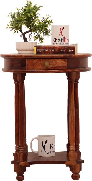 rf royal finish Luxe 1 Drawer Round Table,RoundLegs,Smooth Edges,Full Round,Natural Colour Solid Wood Corner Table