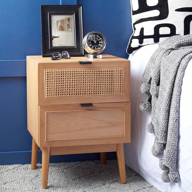 Shagun Arts HEXA Rattan Woven Cane Webbed Solid Sheesham Wood Side Table For Bedroom || Solid Wood Side Table