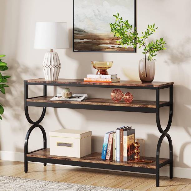 PRITI 3-Tier Console Table, 55 inch Sofa Table with Open Storage Shelves, Narrow Long Engineered Wood Console Table