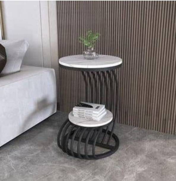 TRADITIONALCRAFT Beautiful Metal Round End Table with Wooden top, Sofa Side Table, Coffee Table Metal End Table